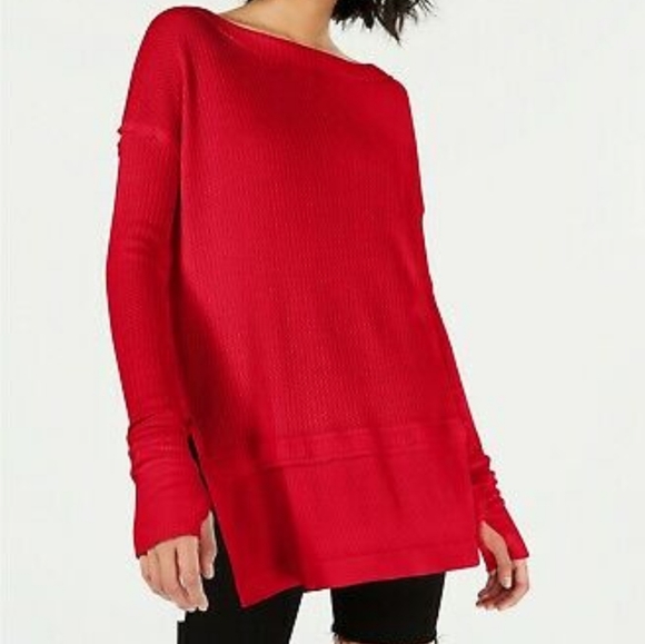 Free People We The Free North Shore Thermal Boat Neck Tee Phoenix Red Siz XS NWT - Picture 6 of 13